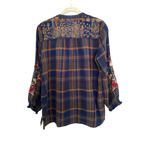Johnny Was Freja Plaid Embroidered Peasant Top - Picture 6 of 8